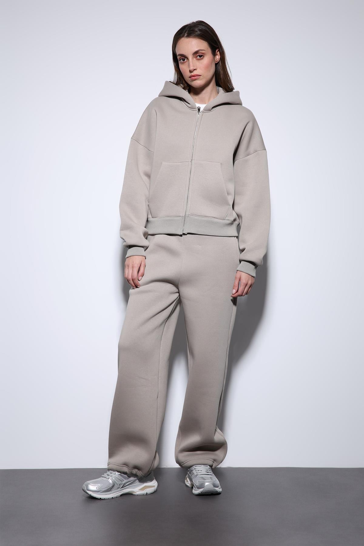 Antioch-Açık Vizon Fermuarlı Kapüşanlı Kadın Sweatshirt-Sweatshirt-4-Milagron.com