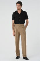 Antioch-Açık Vizon Toka Detaylı Pileli Yüksek Bel Erkek Pantolon-Kumaş Pantolon-2-Milagron.com