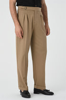 Antioch-Açık Vizon Toka Detaylı Pileli Yüksek Bel Erkek Pantolon-Kumaş Pantolon-3-Milagron.com