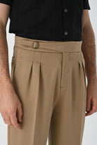 Antioch-Açık Vizon Toka Detaylı Pileli Yüksek Bel Erkek Pantolon-Kumaş Pantolon-4-Milagron.com