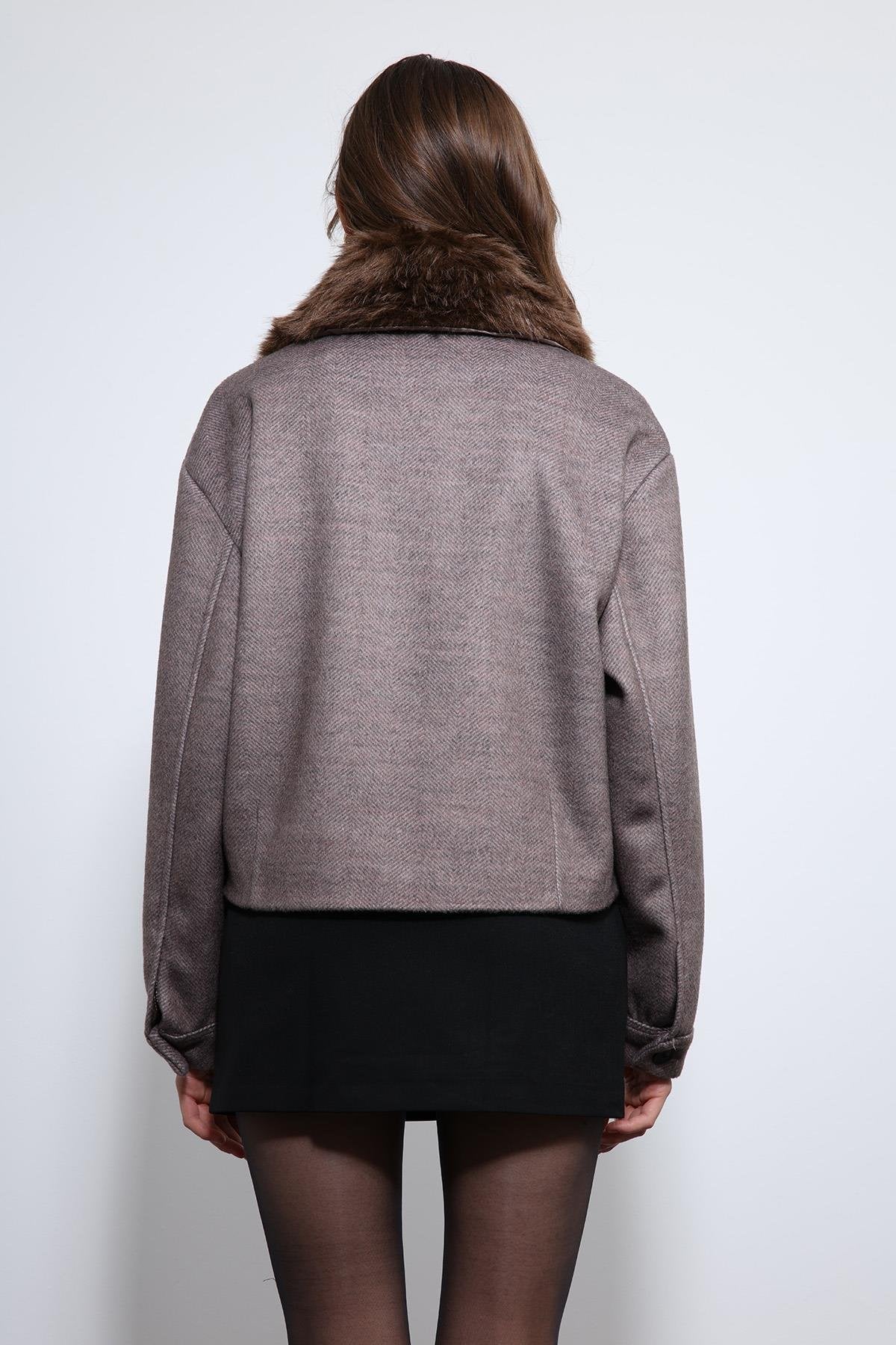 Antioch-Açık Vizon Yün Karışımlı Suni Kürk Yaka Ceket-Ceket-14-Milagron.com