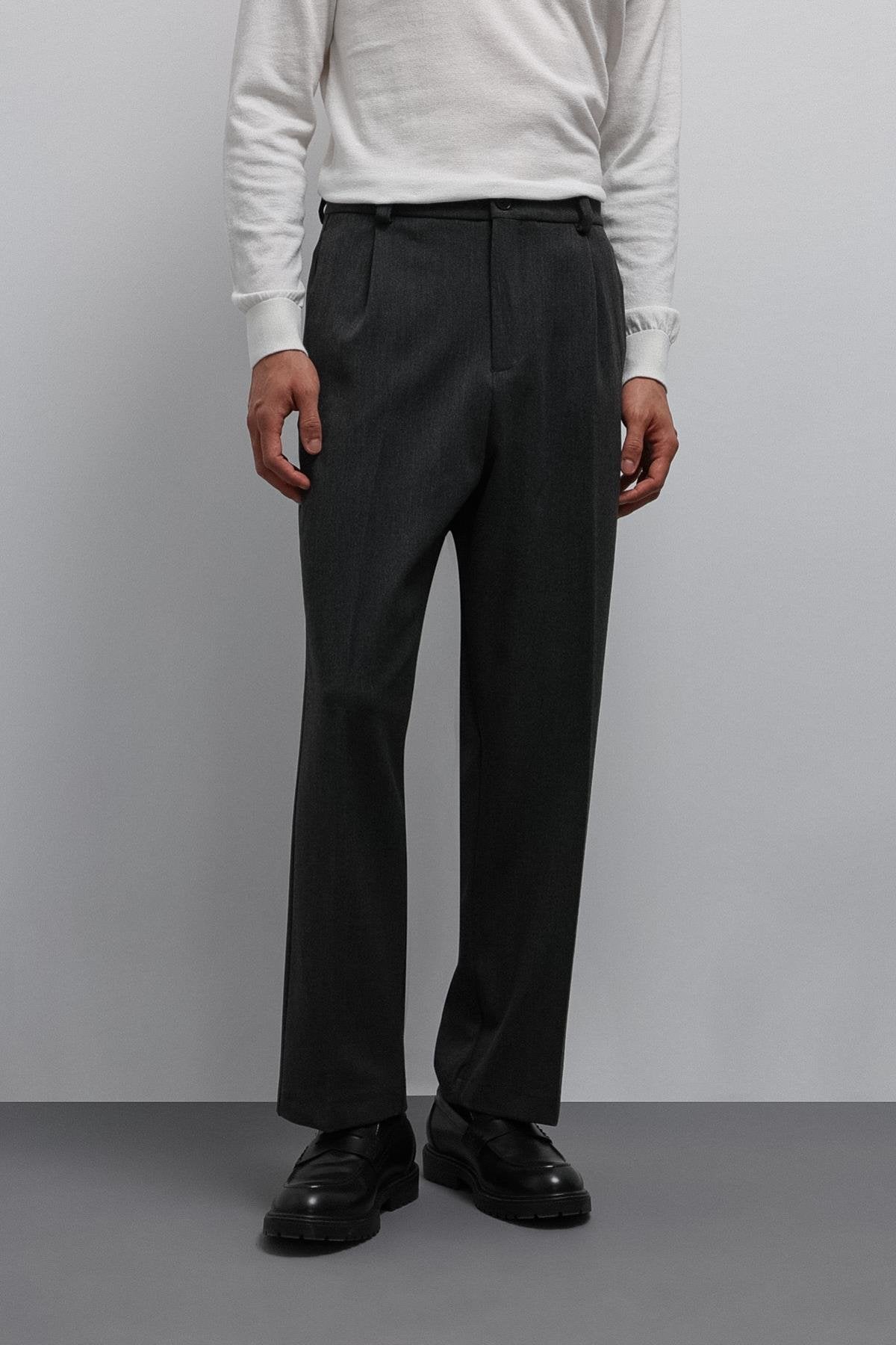 Antioch-Antioch Antrasit Relax Fit Baggy Pilili Erkek Pantolon-Kumaş Pantolon-1-Milagron.com