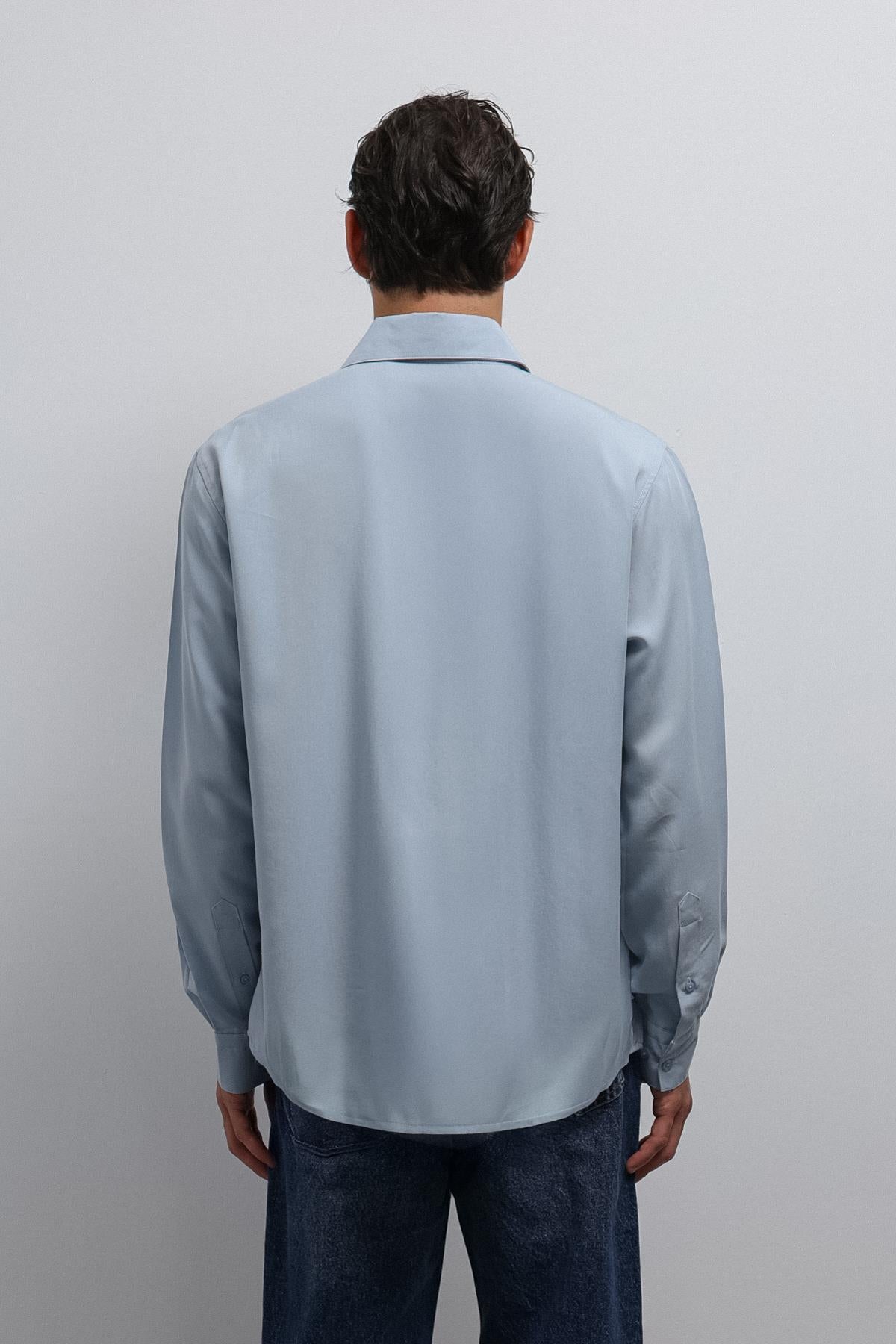 Antioch-Antioch Bebe Mavi Teknik Regular Fit Erkek Gömlek-Gömlek-5-Milagron.com