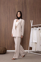 Antioch-Antioch Bej 100% Keten Kadın Blazer Ceket-Blazer Ceket-1-Milagron.com