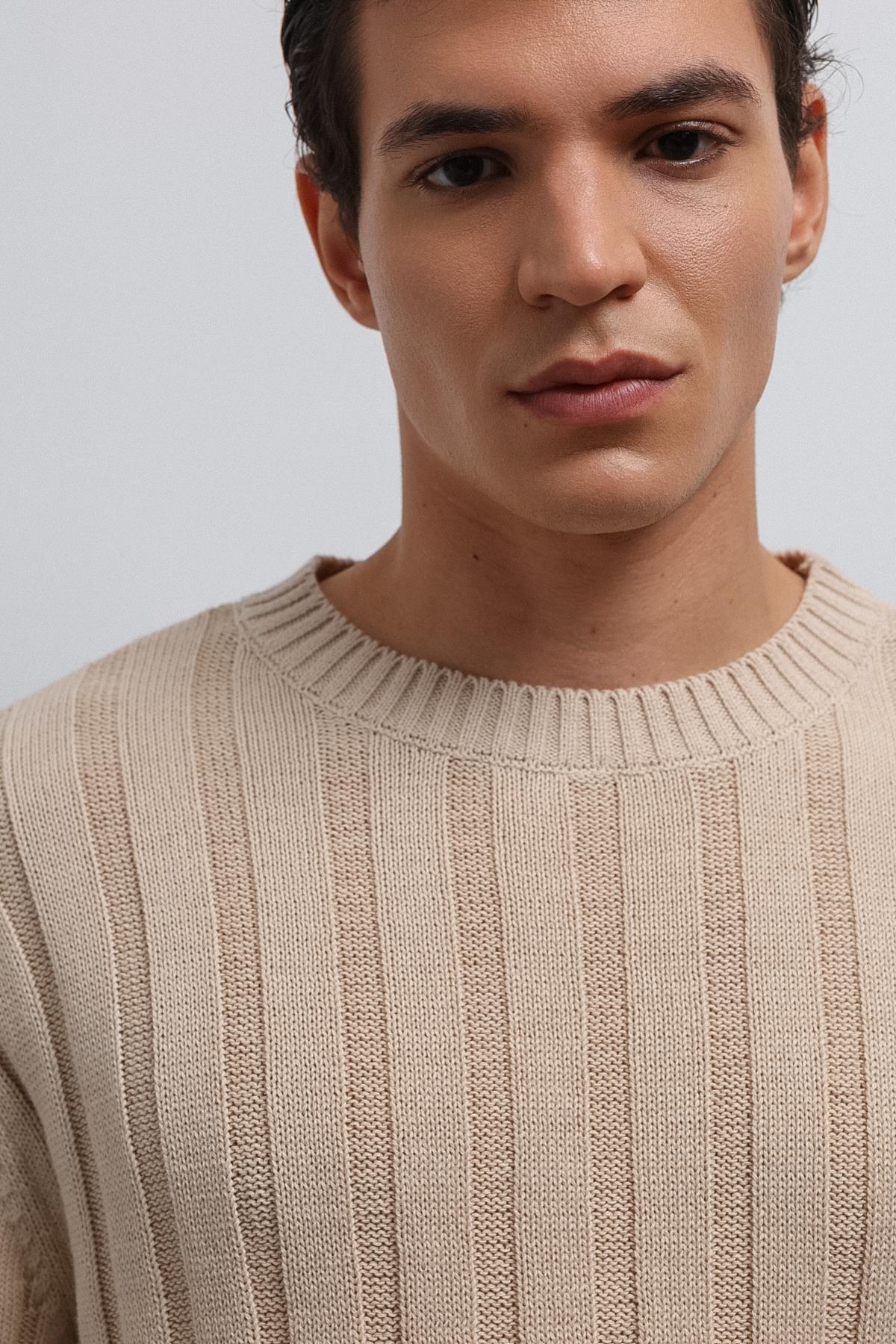 Antioch-Antioch Bej 100% Pamuk Fitilli Erkek Kazak-Kazak-3-Milagron.com