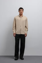 Antioch-Antioch Bej Düğmeli Yaka Relax Fit Erkek Gömlek-Gömlek-3-Milagron.com