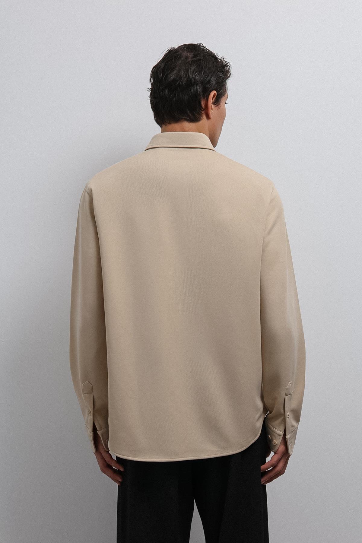 Antioch-Antioch Bej Düğmeli Yaka Relax Fit Erkek Gömlek-Gömlek-5-Milagron.com