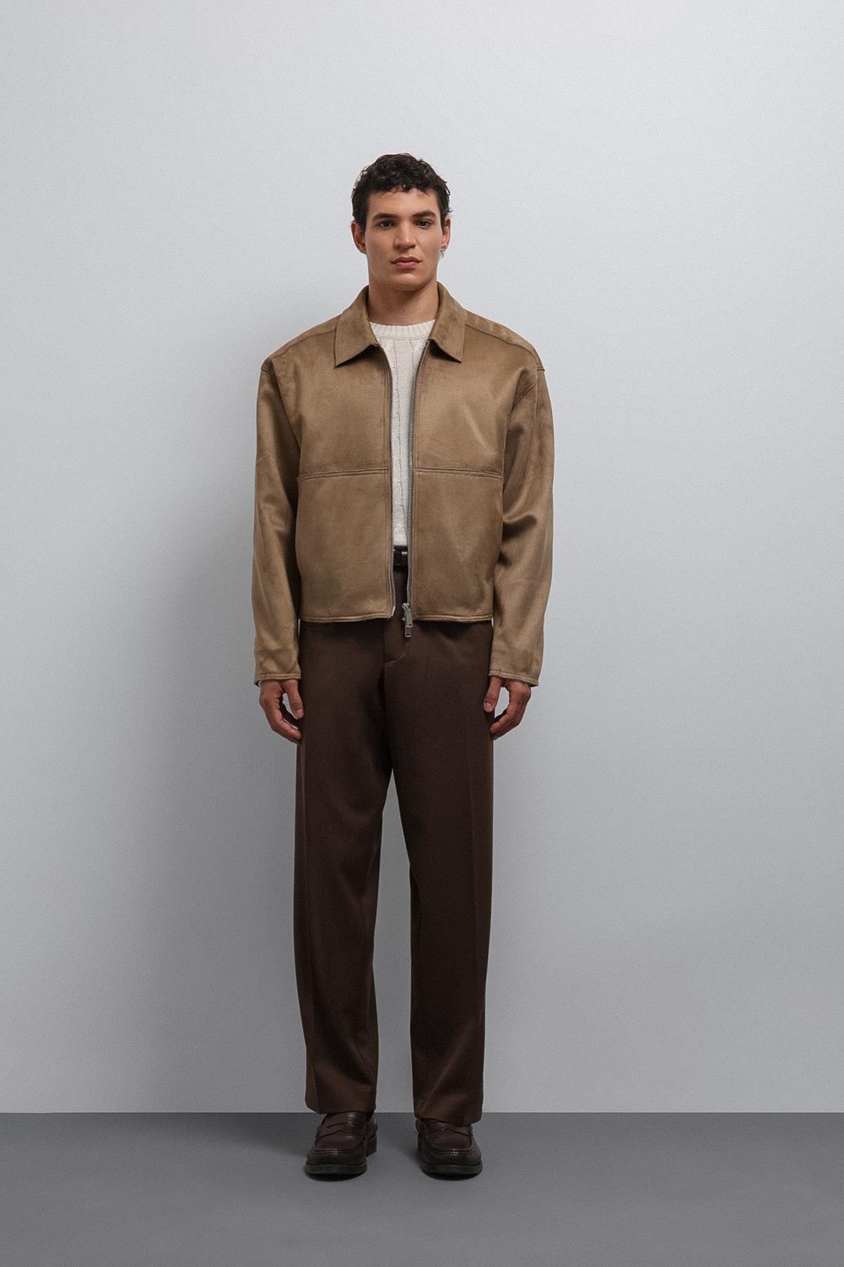 Antioch-Antioch Bej Fermuarlı Suni Süet Erkek Mont-Mont-3-Milagron.com