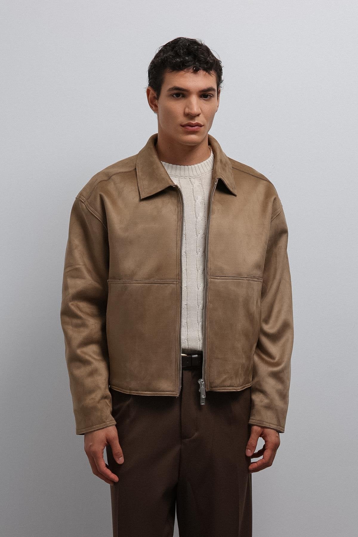 Antioch-Antioch Bej Fermuarlı Suni Süet Erkek Mont-Mont-4-Milagron.com