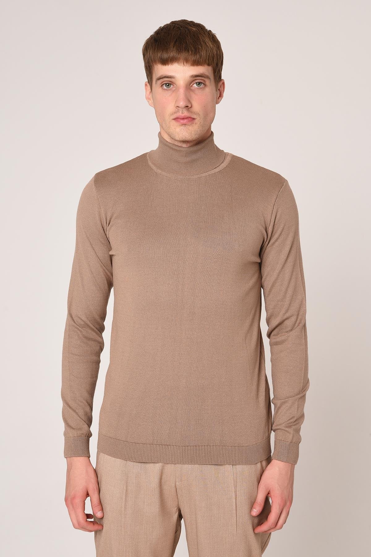 Antioch-Antioch Bej Yarım Balıkçı Yaka Slim Fit Triko Kazak-Kazak-1-Milagron.com