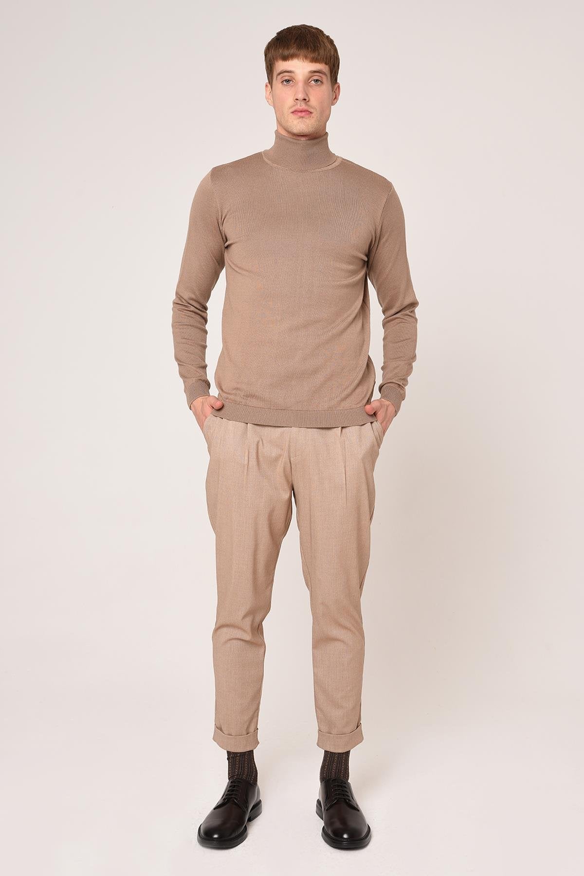 Antioch-Antioch Bej Yarım Balıkçı Yaka Slim Fit Triko Kazak-Kazak-2-Milagron.com