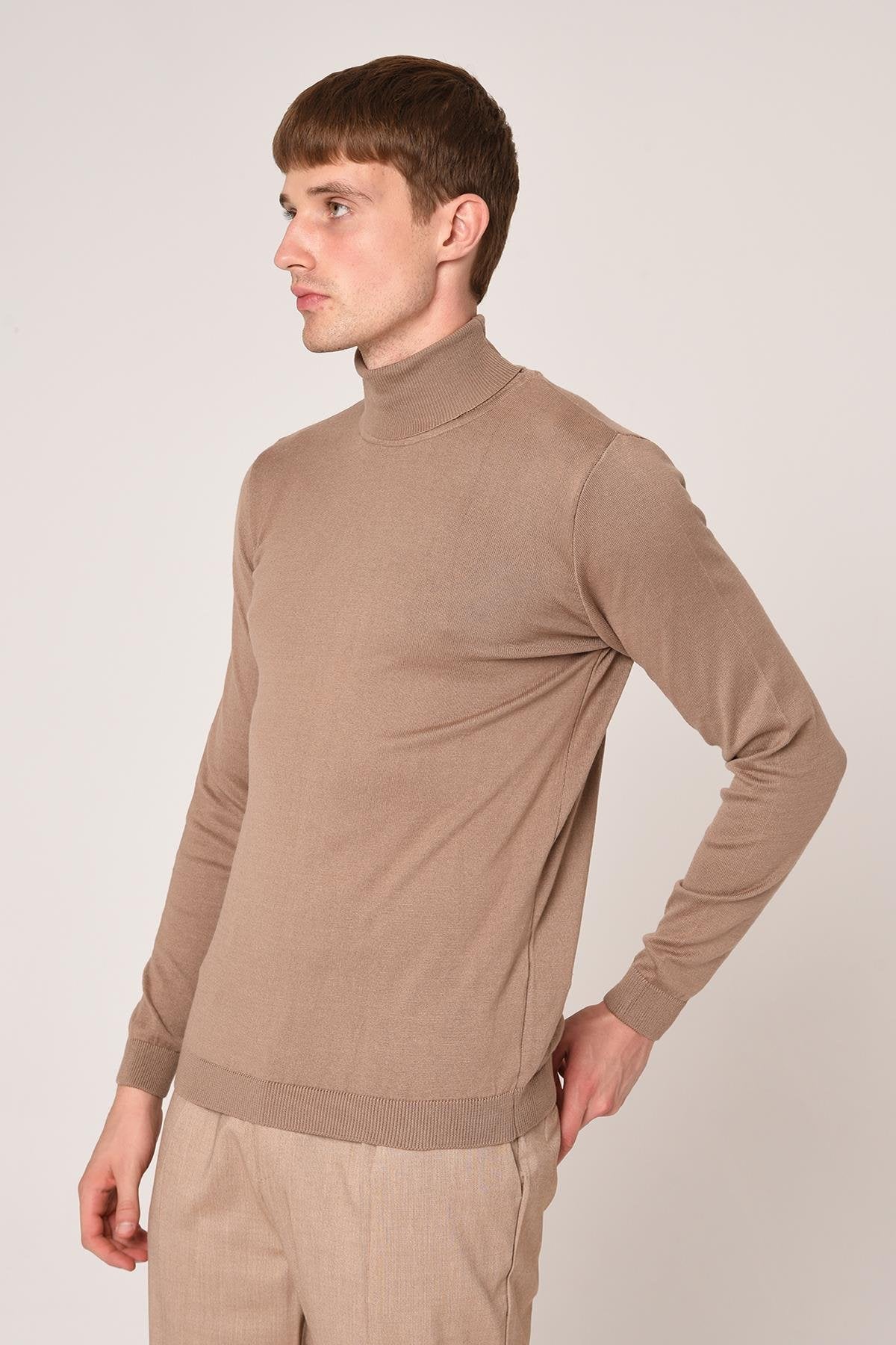 Antioch-Antioch Bej Yarım Balıkçı Yaka Slim Fit Triko Kazak-Kazak-3-Milagron.com