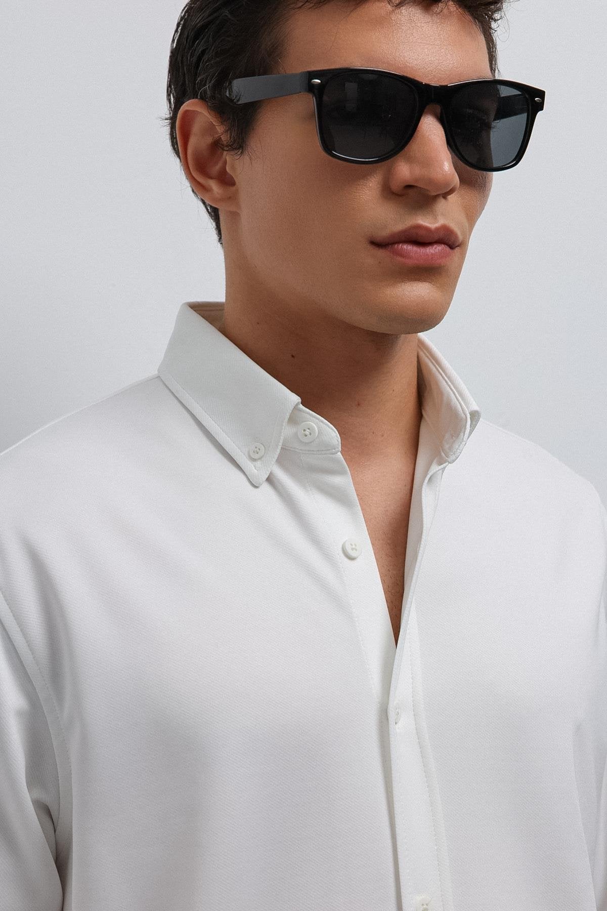 Antioch-Antioch Beyaz Düğmeli Yaka Relax Fit Erkek Gömlek-Gömlek-4-Milagron.com