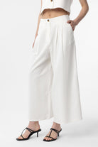 Antioch-Antioch Beyaz Keten Karışımlı Kadın Culotte Pantolon-Kumaş Pantolon-2-Milagron.com