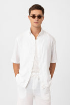Antioch-Antioch Beyaz Keten Karışımlı Relaxed Erkek Gömlek-Gömlek-3-Milagron.com