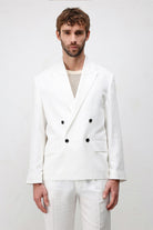 Antioch Beyaz Relax Fit Keten Karışımlı Erkek Blazer Ceket