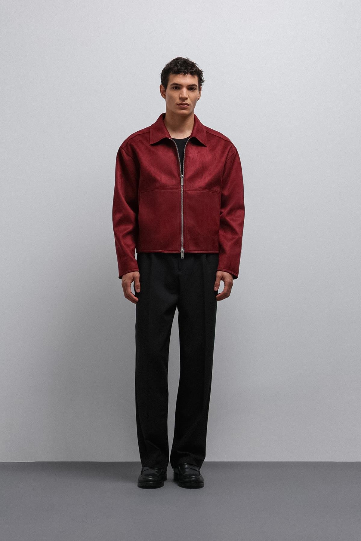 Antioch-Antioch Bordo Fermuarlı Suni Süet Erkek Mont-Mont-3-Milagron.com