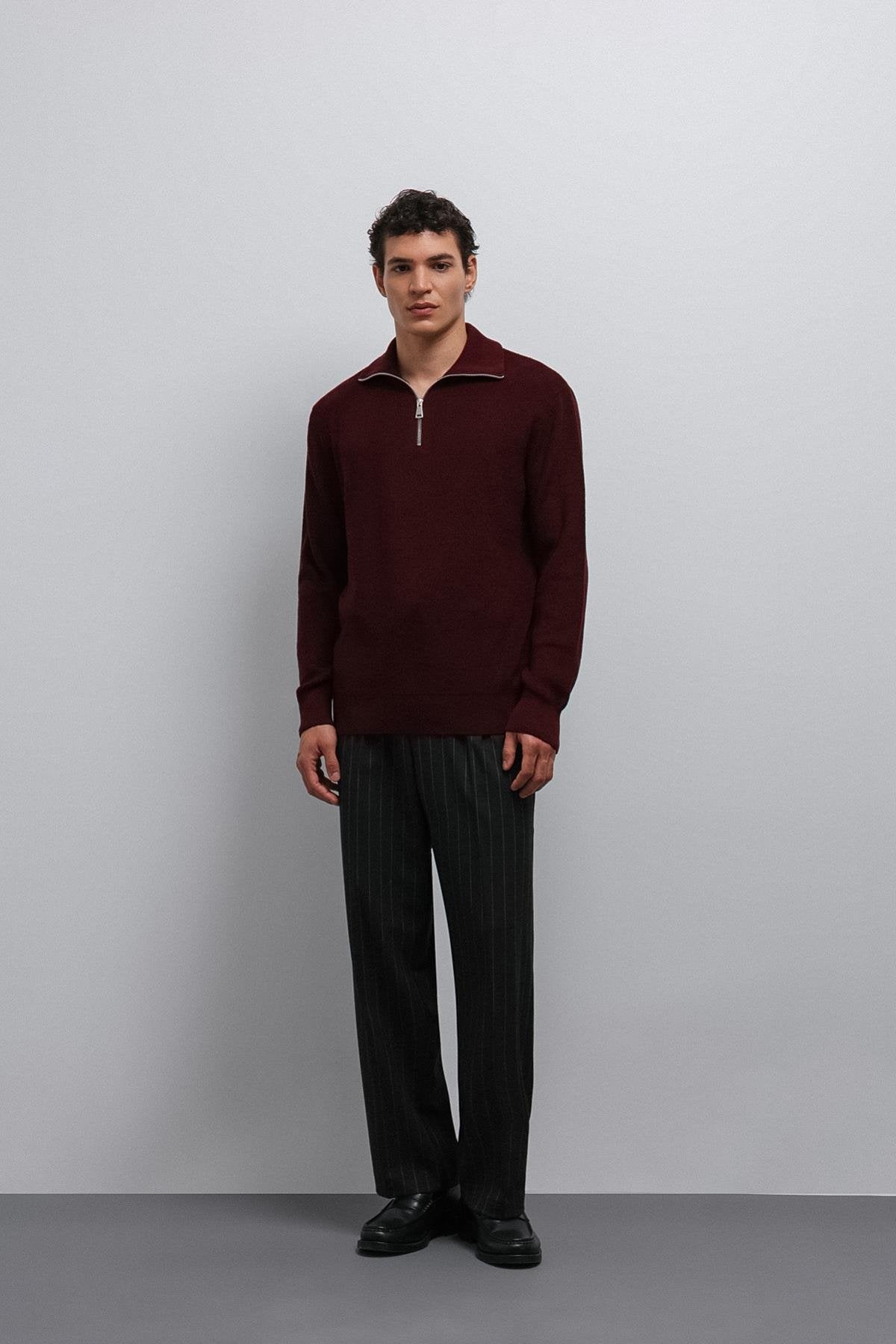 Antioch-Antioch Bordo Fermuarlı Triko Erkek Kazak-Kazak-3-Milagron.com