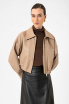 Antioch Crop Suni Deri Kadın Ceket