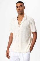 Antioch-Antioch Ekru Apaş Yaka örme Desenli Erkek Gömlek-Gömlek-3-Milagron.com