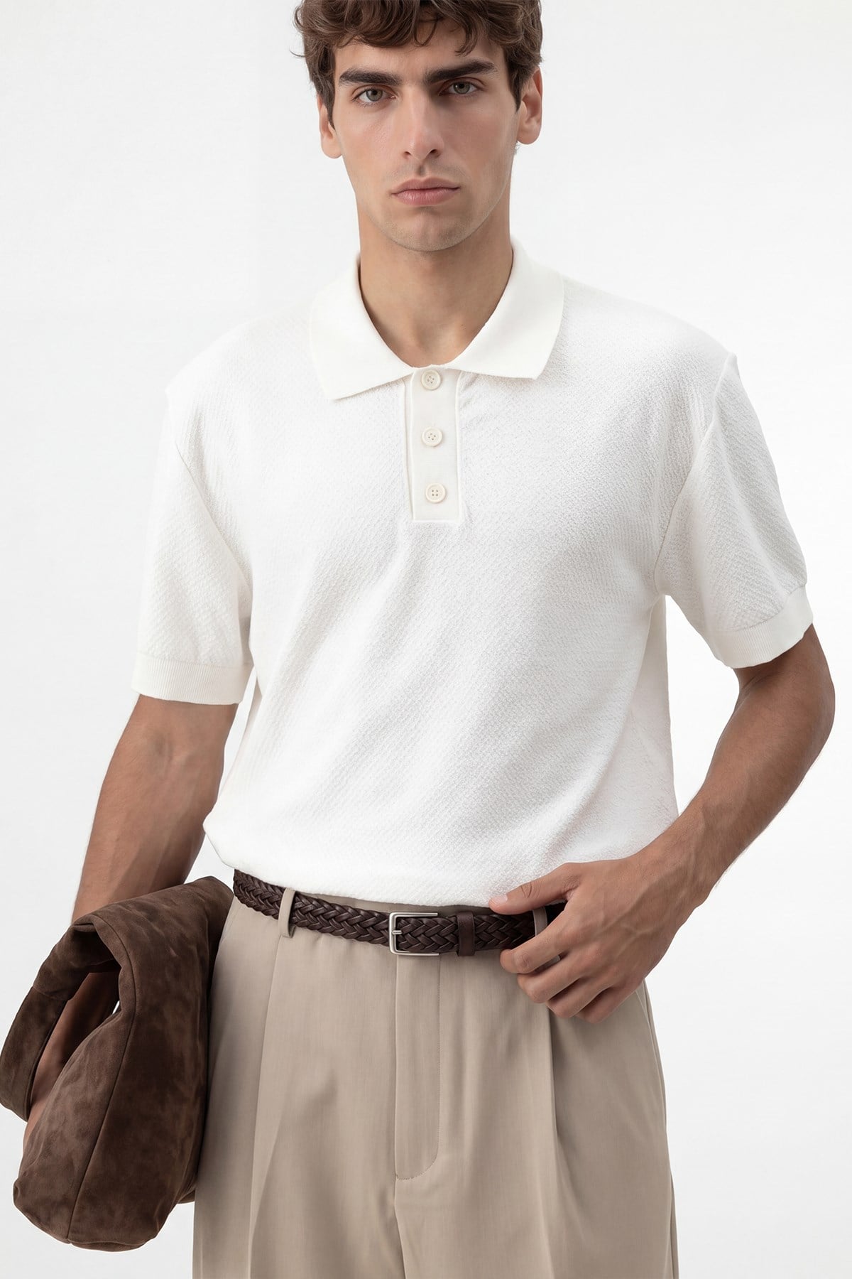 Antioch Ekru Dokulu Polo Yaka Triko Erkek T-Shirt