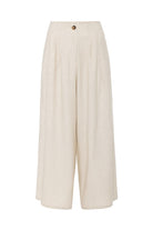 Antioch-Antioch Ekru Keten Karışımlı Kadın Culotte Pantolon-Kumaş Pantolon-5-Milagron.com