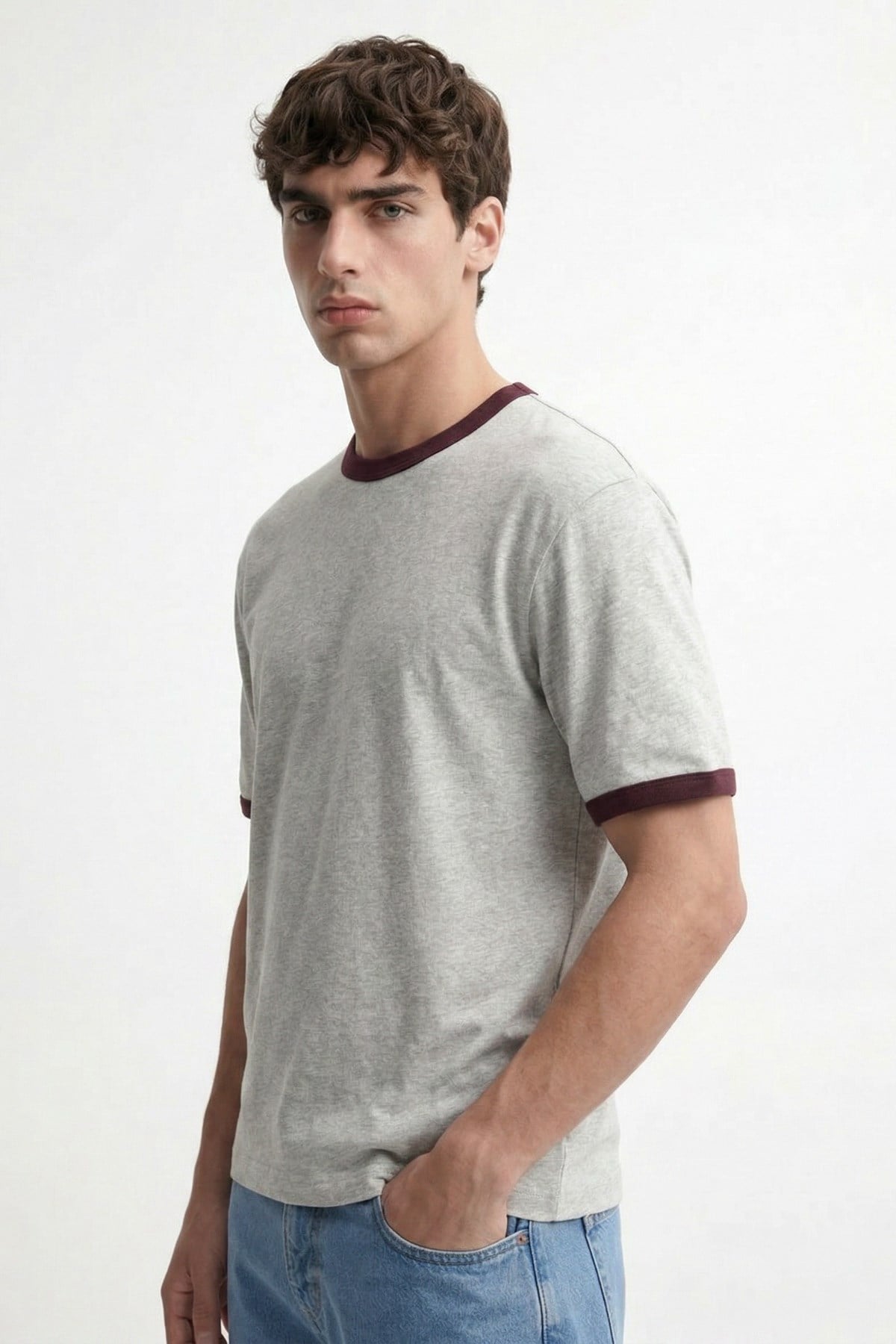 Antioch Gri Kontrast Yaka Erkek T-Shirt