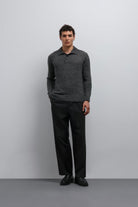 Antioch-Antioch Gri Melanj Düğmeli Yaka Erkek Kazak-Kazak-3-Milagron.com