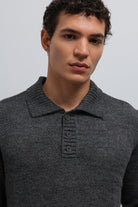 Antioch-Antioch Gri Melanj Düğmeli Yaka Erkek Kazak-Kazak-4-Milagron.com