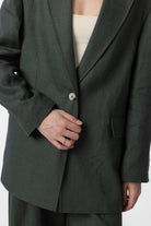 Antioch-Antioch Haki 100% Keten Kadın Blazer Ceket-Blazer Ceket-4-Milagron.com