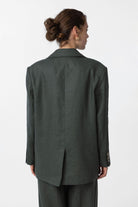 Antioch-Antioch Haki 100% Keten Kadın Blazer Ceket-Blazer Ceket-5-Milagron.com