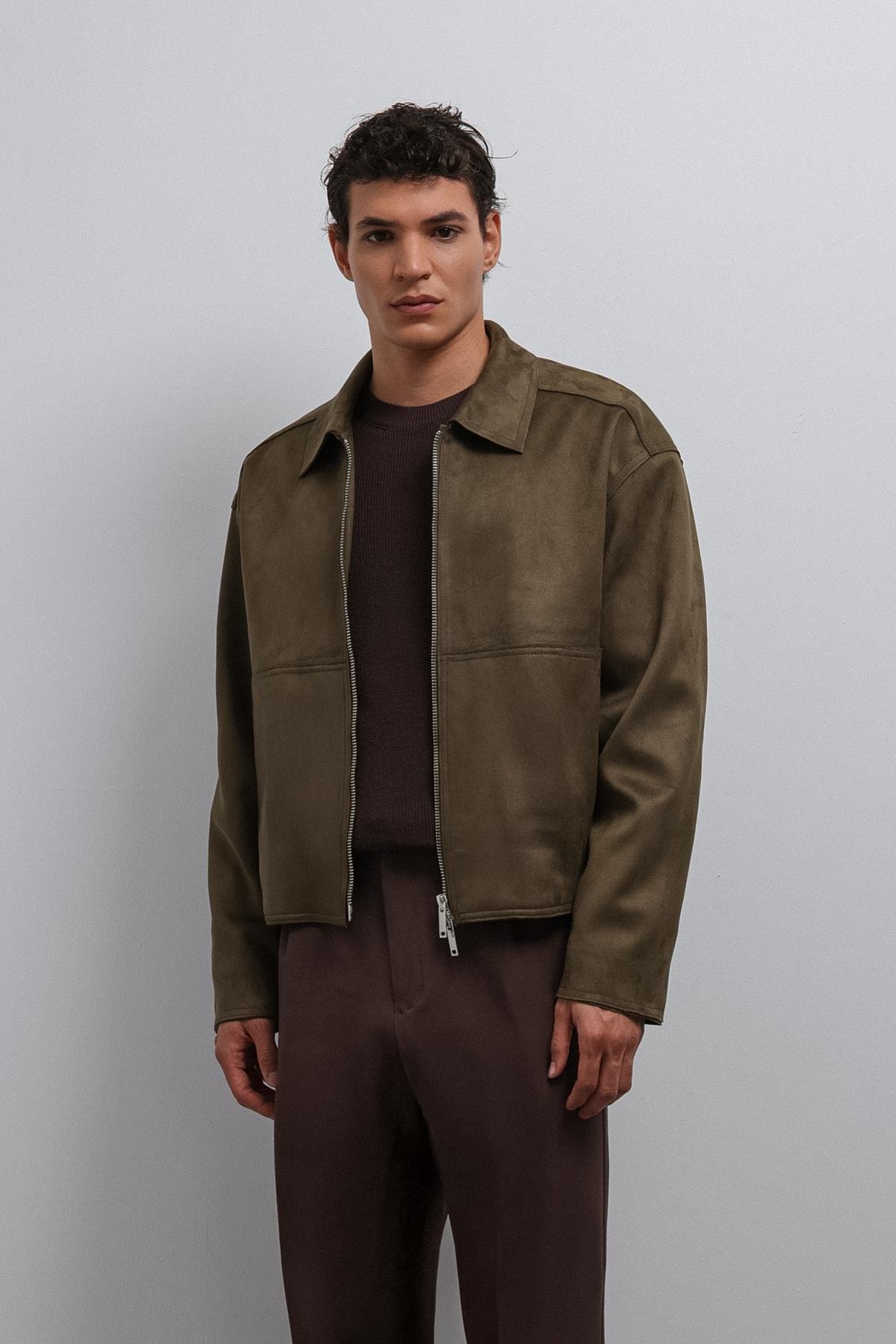 Antioch-Antioch Haki Fermuarlı Suni Süet Erkek Mont-Mont-1-Milagron.com