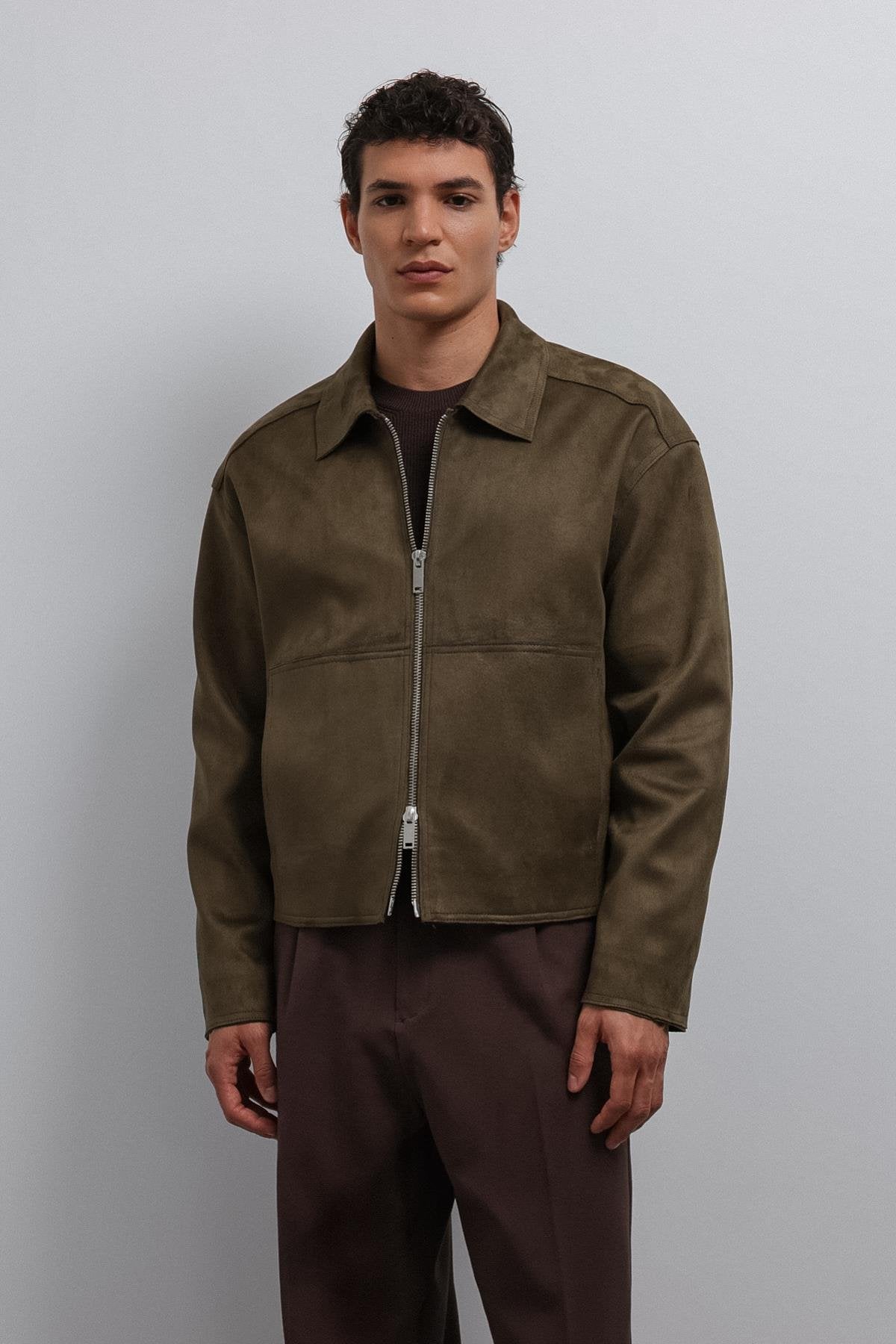 Antioch-Antioch Haki Fermuarlı Suni Süet Erkek Mont-Mont-2-Milagron.com