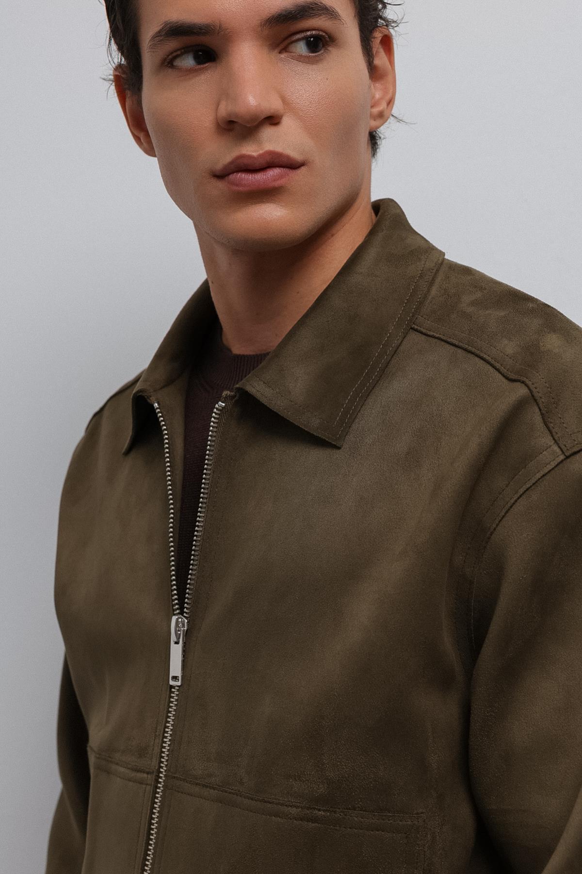 Antioch-Antioch Haki Fermuarlı Suni Süet Erkek Mont-Mont-4-Milagron.com