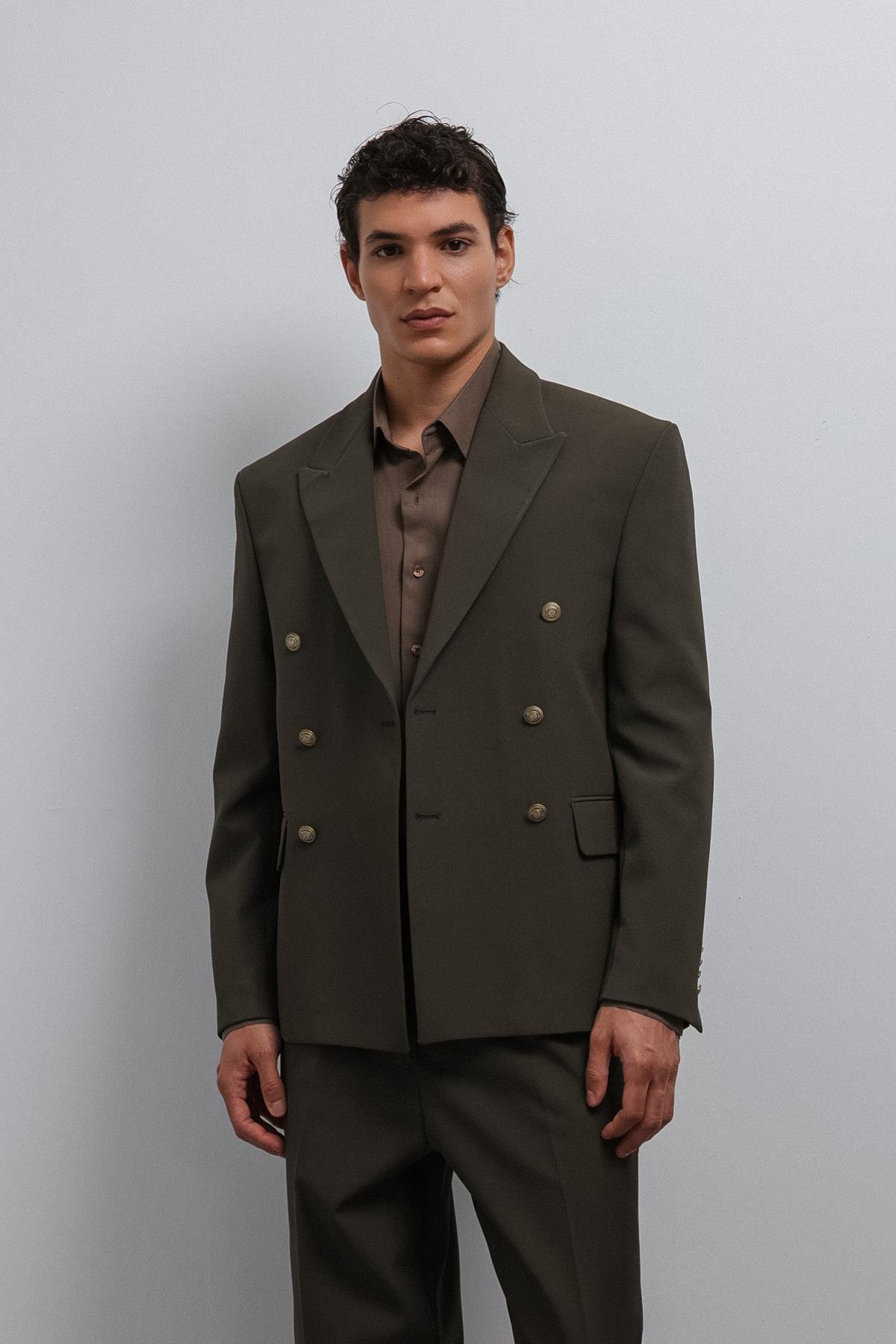 Antioch-Antioch Haki Kruvaze Erkek Blazer Ceket-Blazer Ceket-1-Milagron.com