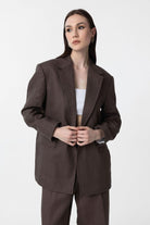 Antioch-Antioch Kahve 100% Keten Kadın Blazer Ceket-Blazer Ceket-2-Milagron.com