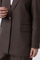 Antioch-Antioch Kahve 100% Keten Kadın Blazer Ceket-Blazer Ceket-4-Milagron.com