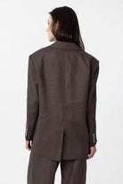 Antioch-Antioch Kahve 100% Keten Kadın Blazer Ceket-Blazer Ceket-5-Milagron.com