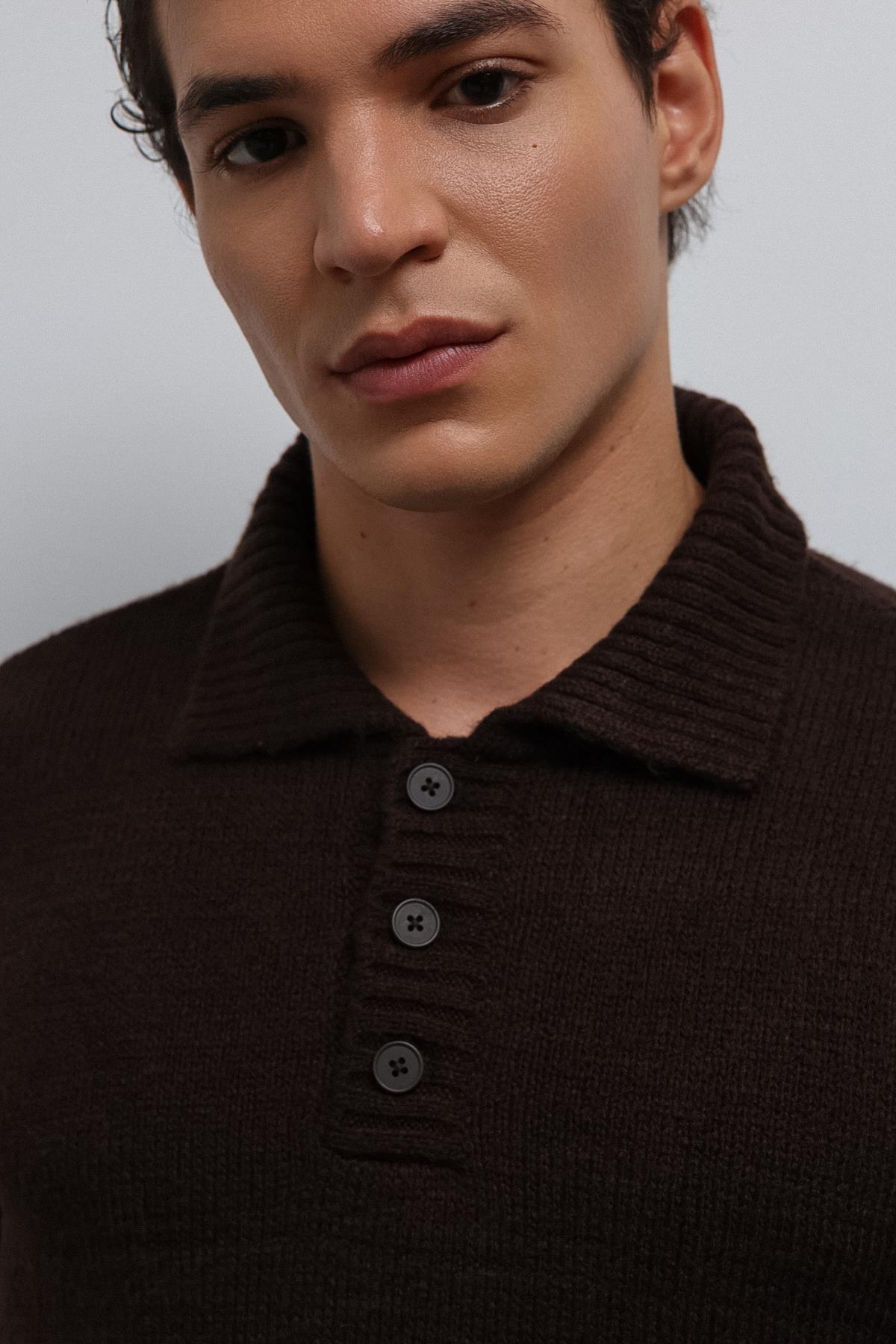 Antioch-Antioch Kahve Düğmeli Yaka Erkek Kazak-Kazak-5-Milagron.com