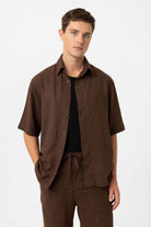 Antioch-Antioch Kahve Keten Karışımlı Relaxed Erkek Gömlek-Gömlek-3-Milagron.com