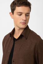 Antioch-Antioch Kahve Keten Karışımlı Relaxed Erkek Gömlek-Gömlek-5-Milagron.com