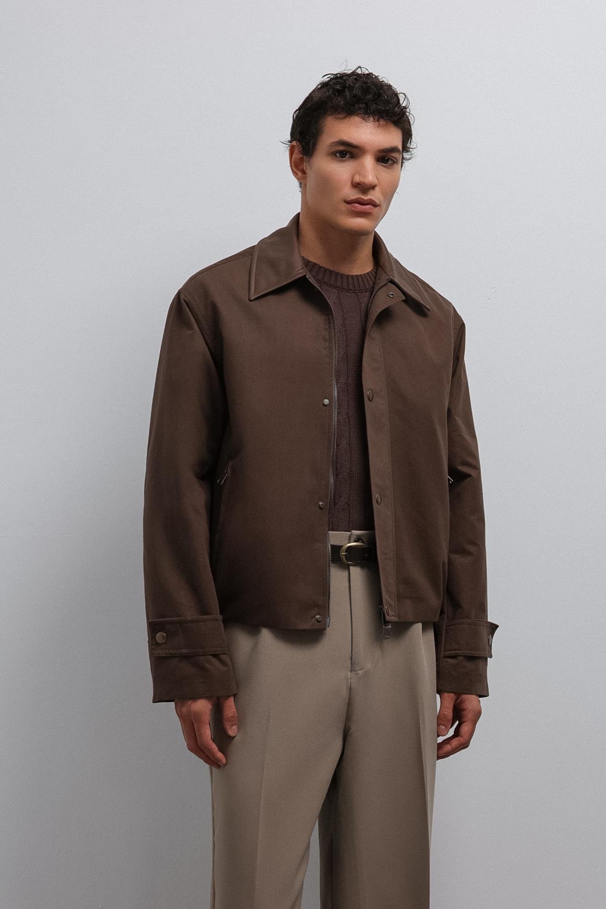 Antioch-Antioch Kahve Kontrast Yaka Teknik Erkek Mont-Mont-1-Milagron.com