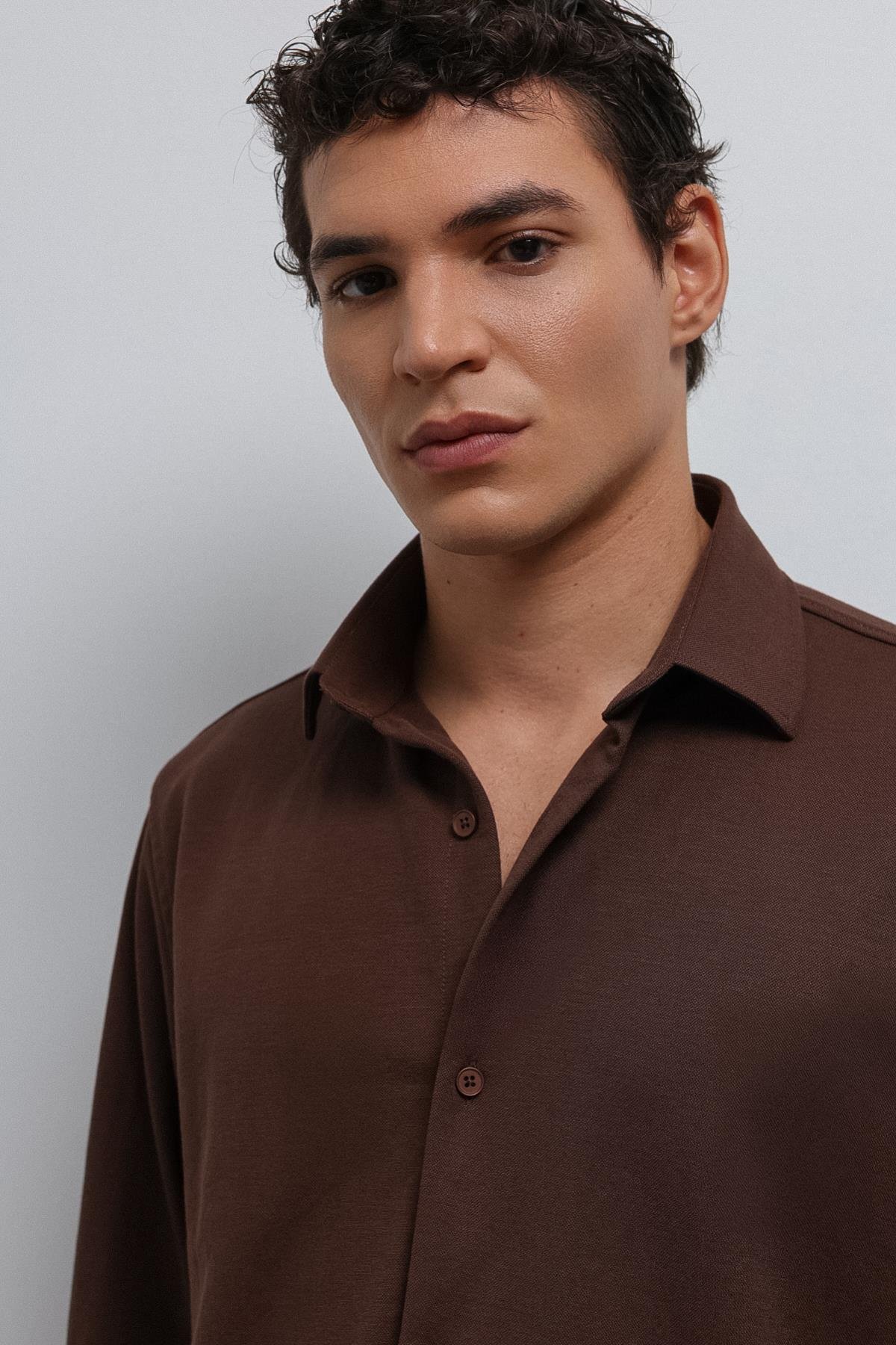 Antioch-Antioch Kahve Relax Fit Erkek Gömlek-Gömlek-4-Milagron.com