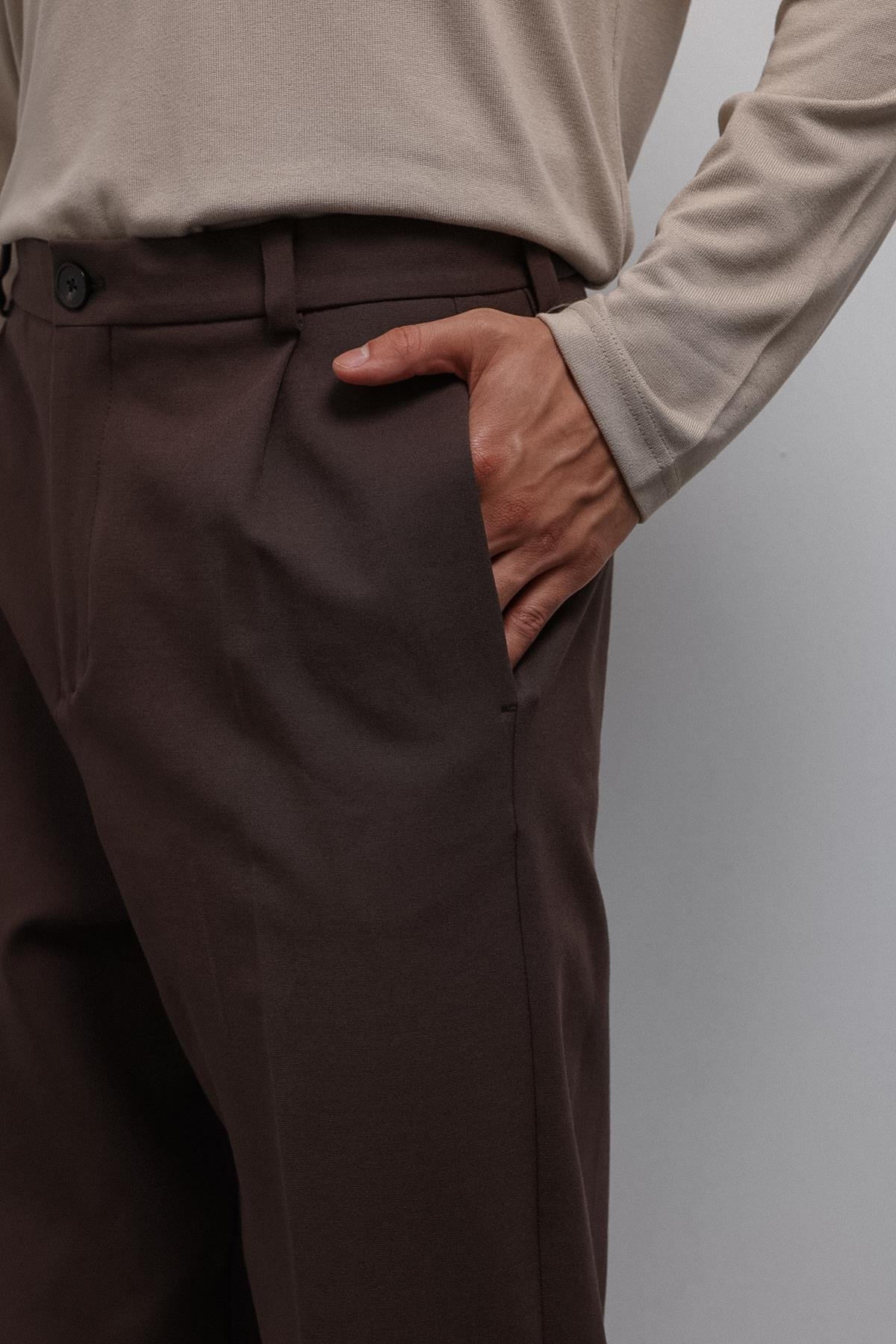 Antioch-Antioch Kahve Relax Fit Pilili Erkek Pantolon-Kumaş Pantolon-3-Milagron.com