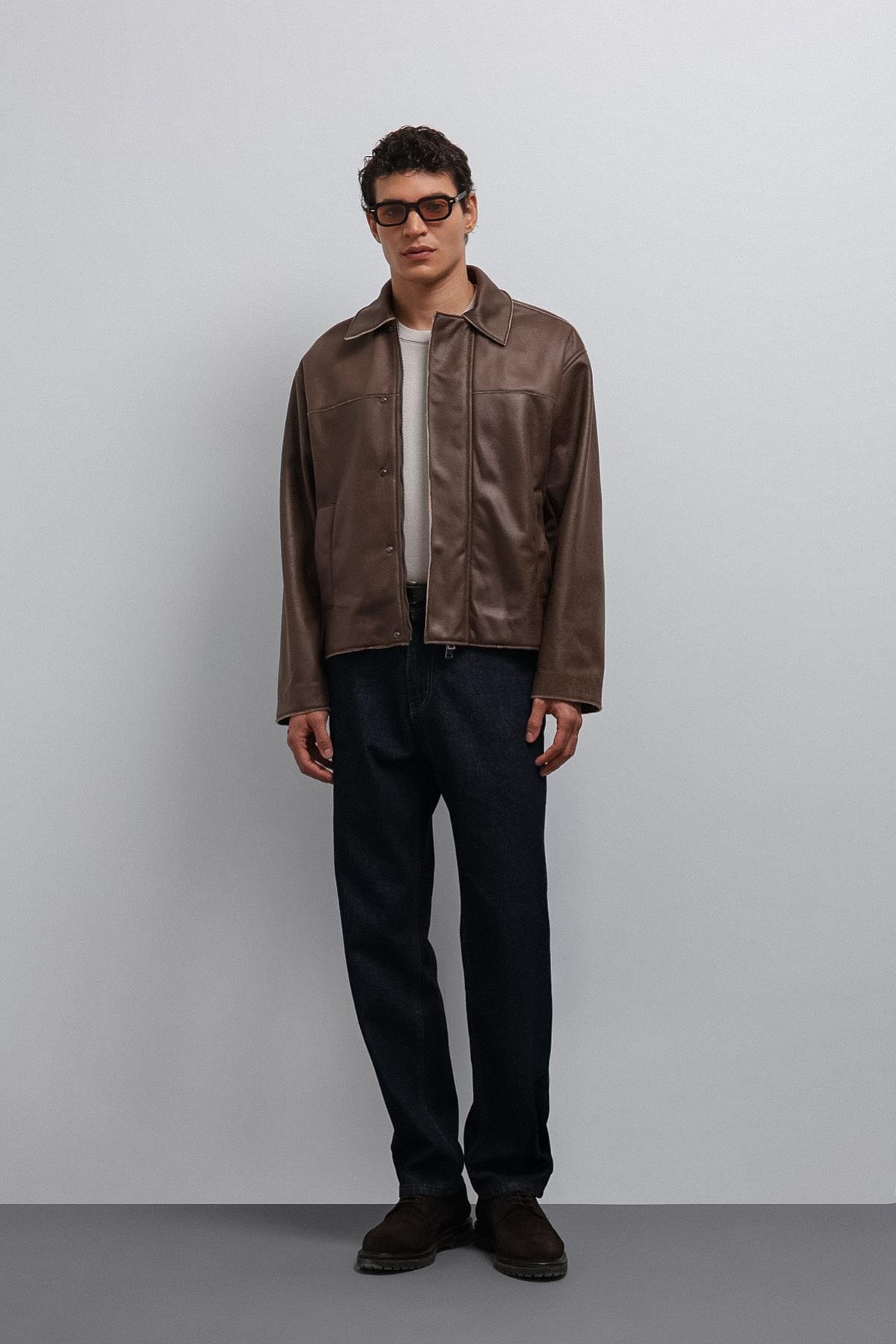 Antioch-Antioch Kahve Relax Fit Suni Deri Erkek Mont-Mont-3-Milagron.com