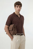 Antioch Kahve Zigzag Desenli Polo Yaka Triko Erkek T-Shirt