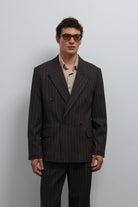 Antioch-Antioch Kahve çizgili Kruvaze Erkek Blazer Ceket-Blazer Ceket-4-Milagron.com