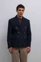 Antioch-Antioch Lacivert Kruvaze Erkek Blazer Ceket-Blazer Ceket-1-Milagron.com