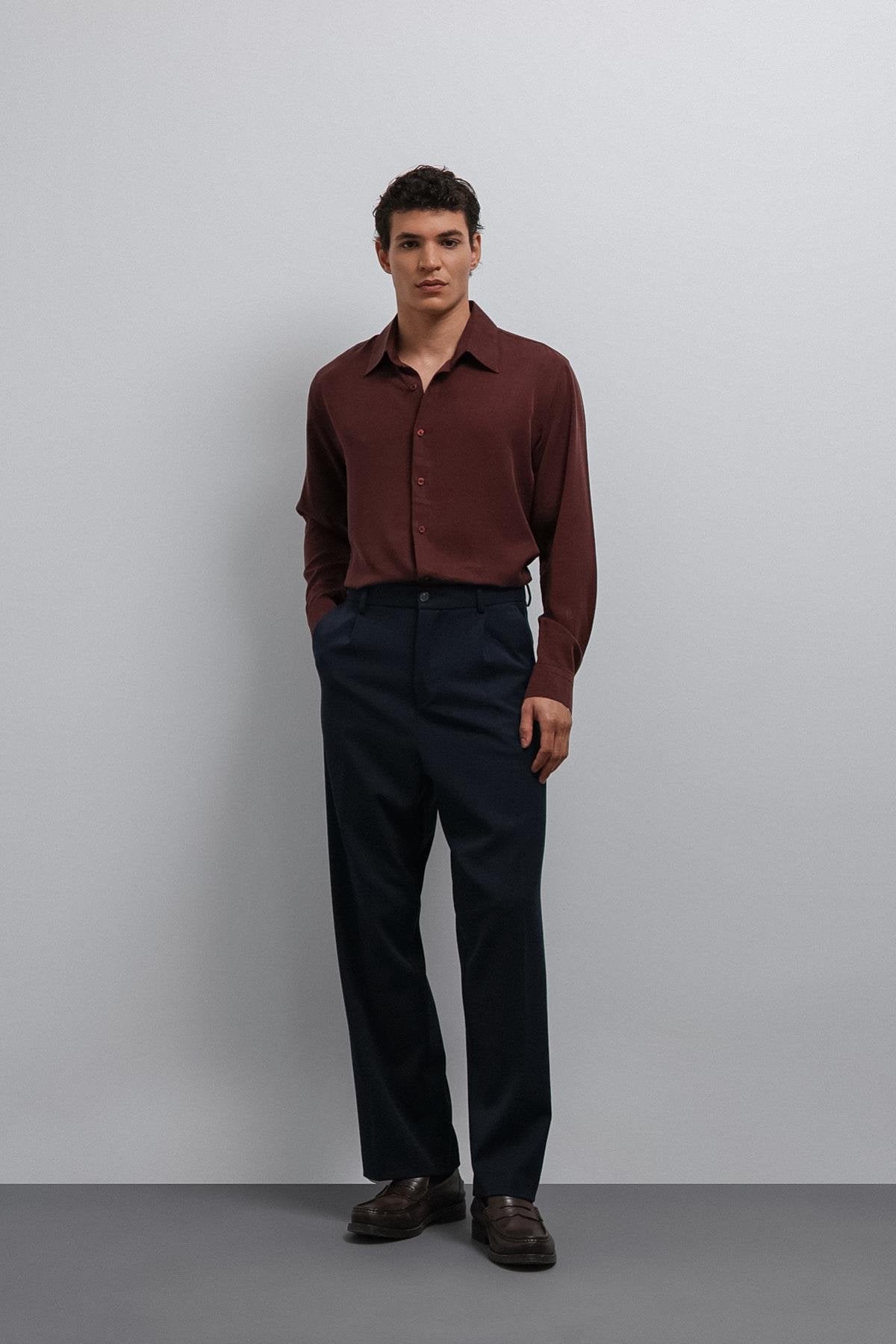 Antioch-Antioch Lacivert Relax Fit Pilili Erkek Pantolon-Kumaş Pantolon-2-Milagron.com