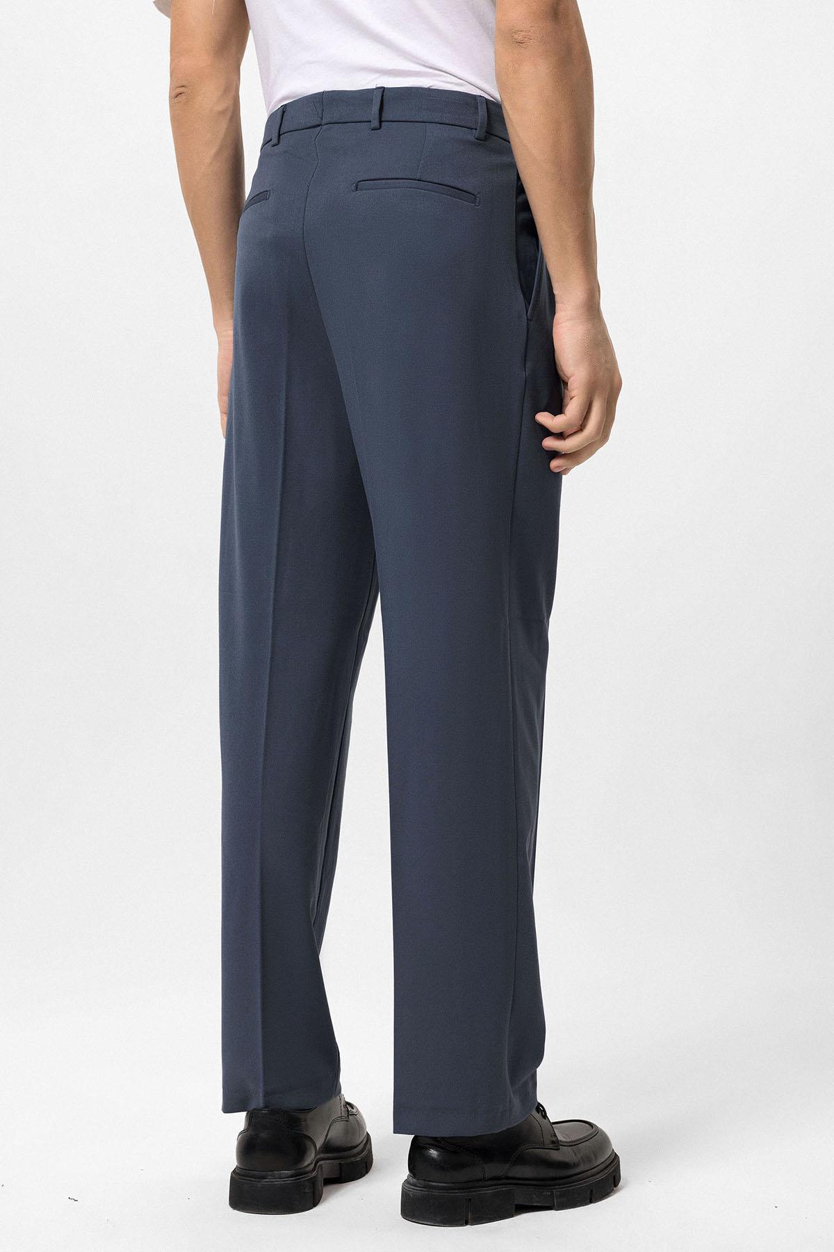 Antioch-Antioch Lacivert Yüksek Bel Pileli Rahat Kalıp Erkek Pantolon-Kumaş Pantolon-5-Milagron.com